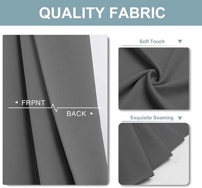 ChrisDowa Blackout Curtains 48 inches Long for Bedroom - 2 Panels Set Grommet Thermal Insulated Room Darkening Curtains for Living Room (Grey, 42 x 48 Inch)