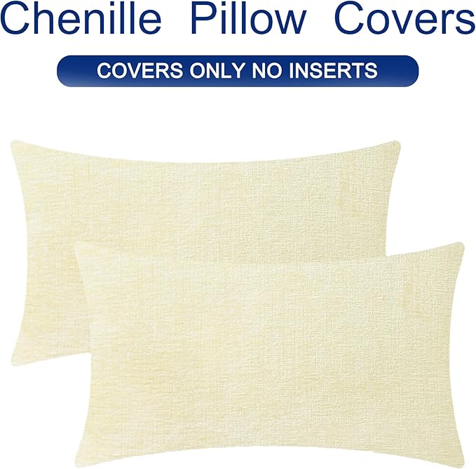 CaliTime Throw Pillow Covers Decorative 16 X 26 Inches Pack of 2 Cozy Chenille Cushion Cases for Couch Sofa Bed Living Room Home Beige