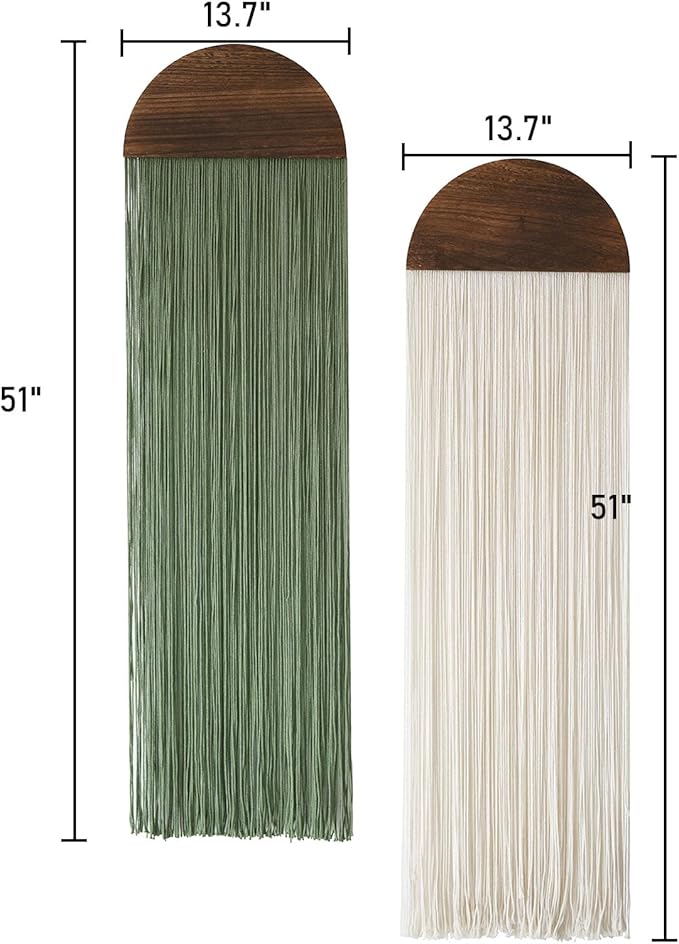 Flber 2 Pcs Macrame Wall Hanging Boho Decor Wall Tapestry Handmade Round Tassel 13.7" W x 51" L For Living Room Bedroom Headboard Decor