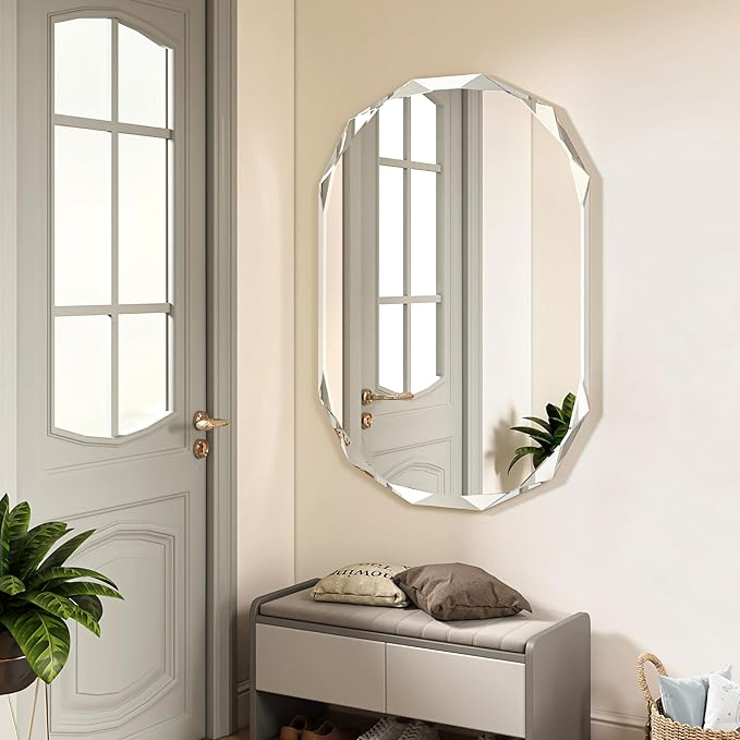 Bathroom Mirrors for Over Sink, Round Frameless Mirrors for Wall, 20x30 Inch Beveled Bathroom Mirror, Bathroom Vanity Circle Mirror for Bedroom Living Room Entryway Home Decor