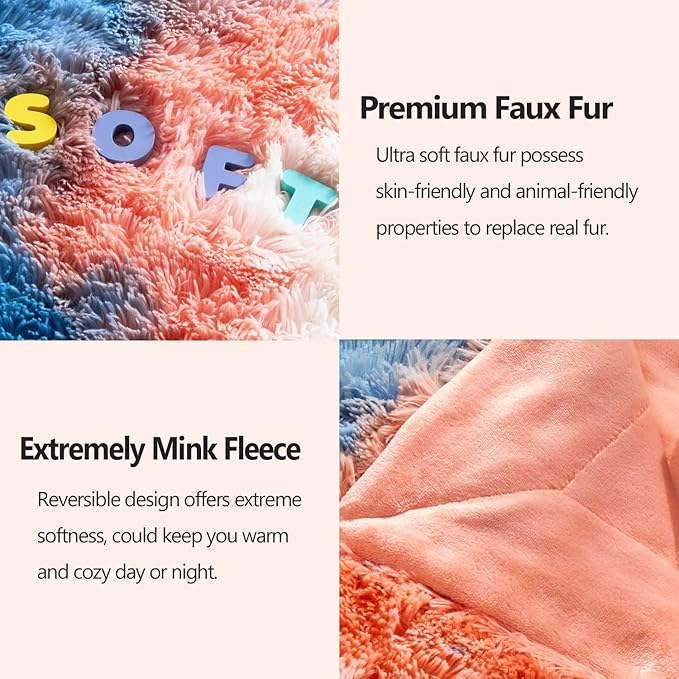 GONAAP Fuzzy Faux Fur Throw Blanket Tie-dye Sunset Super Soft Cozy Plush Fuzzy Shaggy Blanket for Couch Sofa Bed (Tie-dye Sunset, Throw(50"x60"))