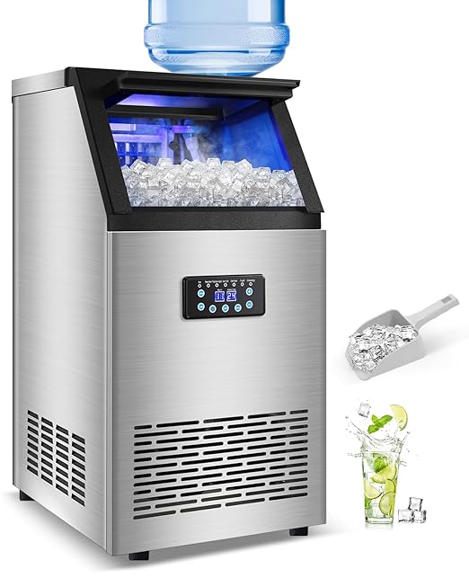 Commercial Ice Maker Machine 120LBS/24H with 30LBS Storage Bin, 15" Wide Undercounter/Freestanding Ice Maker Machine for Home Bar Outdoor, 40PCS Ice Cubes Ice Machine, Self Cleaning