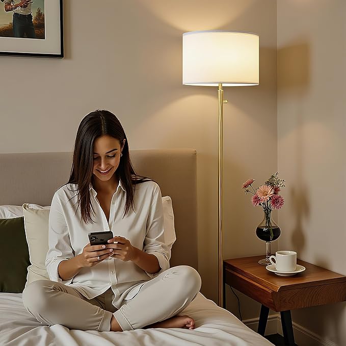 Floor Lamp for Living Room,Dimmable Gold Floor Lamp,Modern Standing Lamp with Marble Base,Tall Standing Lamp for Bedroom, Reading,Office & Kids' Room,LED Bulb Included(Gold)