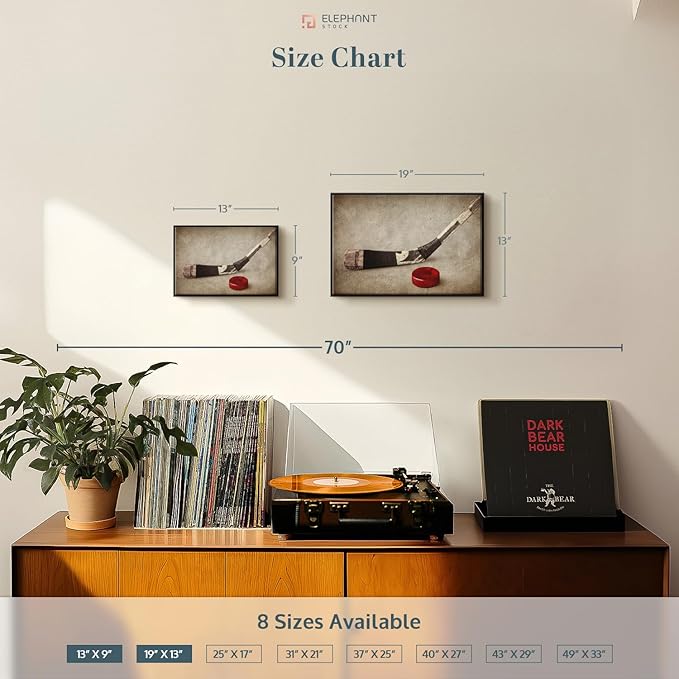 Elephant Stock Vintage Ice Hockey Wall Art - Horizontal Framed Canvas - 1-Piece Hallway Wall Decor - Photography Sports Canvas Print - Brown and Beige Decor for Wall - 13" X 9"