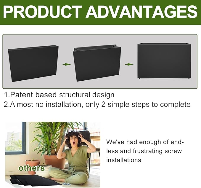 Galvanized Steel Planter Box - No Installation Required Metal Rectangular Block Long Box Planter Modern Outdoor Planters All-Weather Use with Drainage Holes for Patio/Porch, 36×24×12IN