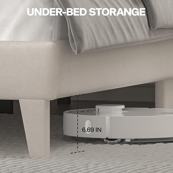 Full Size Bed Frame with Wingback Headboard, Upholstered Platform Bed Frame with Diamond Tufted Headboard & Lights, Wood Slat, Easy Assembly, Noise-Free, No Box Spring Needed, Beige