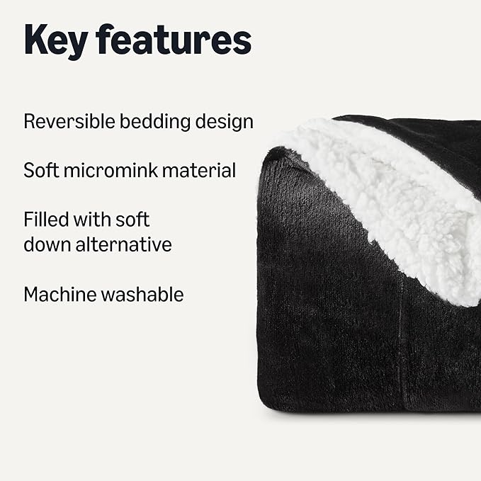 Amazon Basics Reversible Sherpa Throw Blanket, Black, 50"x60"