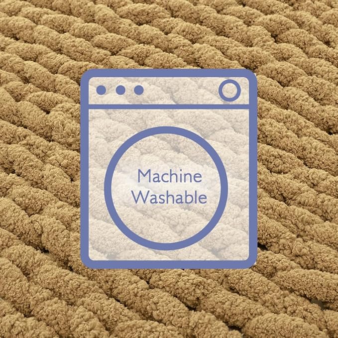 Bigacogo Chunky Knit Throw Blanket for Couch, 51x63 inches, 100% Hand Knitted with Thick Jumbo Chenille Yarn, Cozy Soft Large Rope Knot Cable Crochet Blankets for Sofa Bed Living Room, Goldenrod