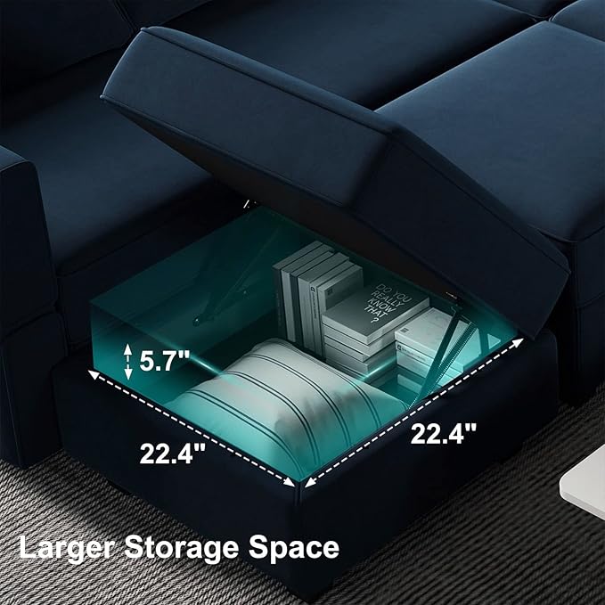 Belffin Modular Sectional Sofa with Storage Chaises Sectional Sleeper Sofa Couch 8 Seat Sectional Bed Blue
