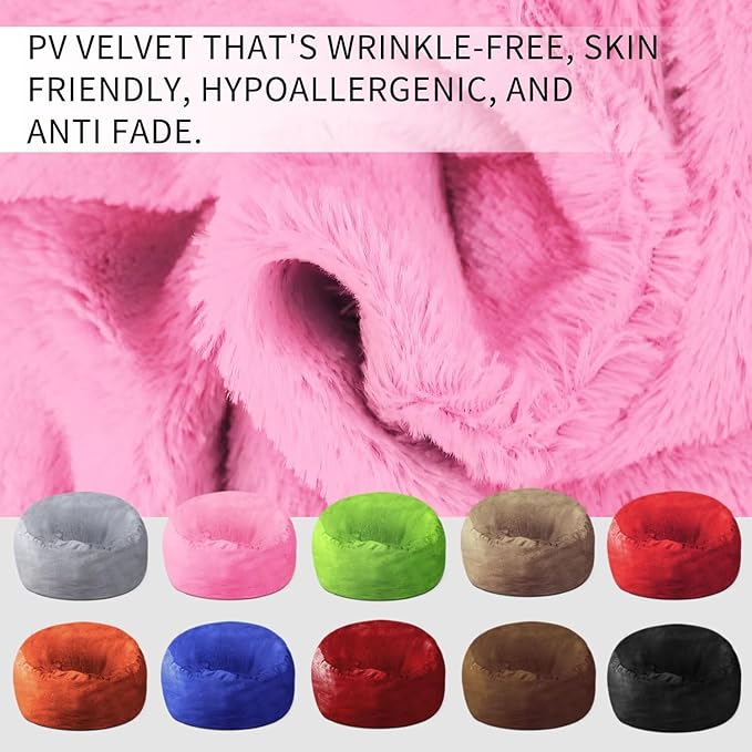 Bean Bag Chair for Adults 3FT,Soft Removable Cover for Teens/Girls Bedroom,Fluffy Giant Round Floor Beanbag Lounger Chairs (No Filler,Pink)