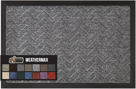 GORILLA GRIP All-Season WeatherMax Doormat, 47x35, Durable Natural Rubber, Stain and Fade Resistant, Low Profile, Indoor Outdoor Door Mats, Easy Clean Patio Entrance Mat, Steel Chevron