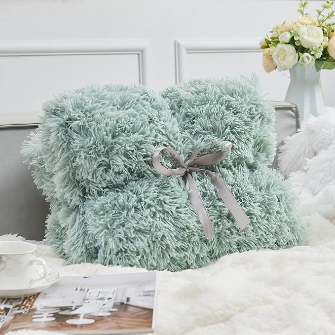 GONAAP Fuzzy Faux Fur Throw Blanket Twin Size Ice Blue Super Soft Cozy Plush Fuzzy Shaggy Blanket for Couch Sofa Bed (Ice Blue, Twin(60"x80"))