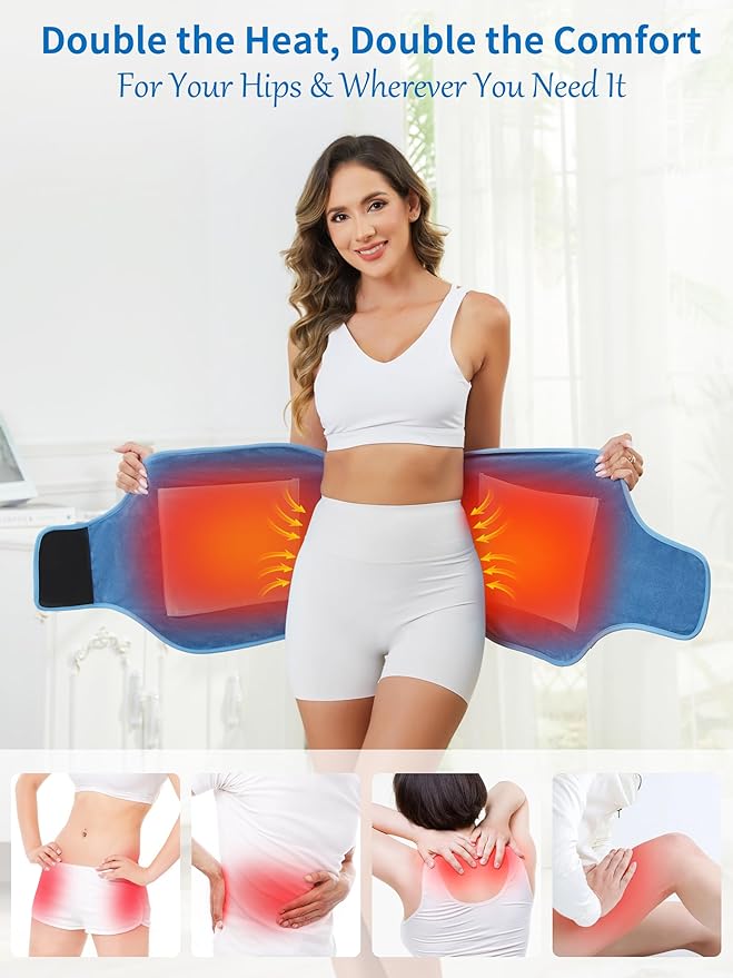 Dual Hip Heating Pad for Hip Support Brace,12V Heated Hip Wrap with 15000mAh Battery and Hot Cold Modes for Double HIPS,Back&Abdomen,Thighs,Shoulders,Portable Electric Heat Pad Belt for Women Men
