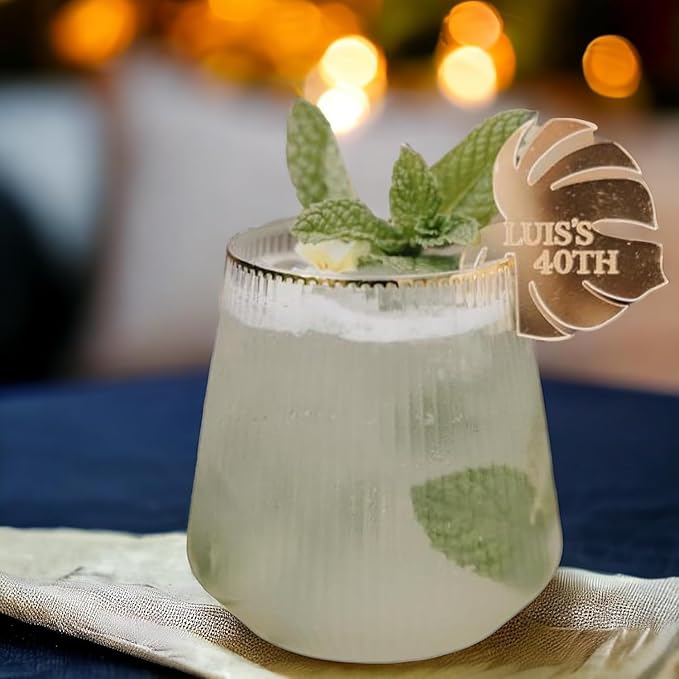 24 Pack Ribbed Origami Ripple Plastic Glasses, 12-9 Ounce Stemless Champagne Flutes & 12-12 Ounce Cups, BPA-Free Disposable Shatterproof Toasting Glasses for Weddings, Bars, and Events (Gold Rim)