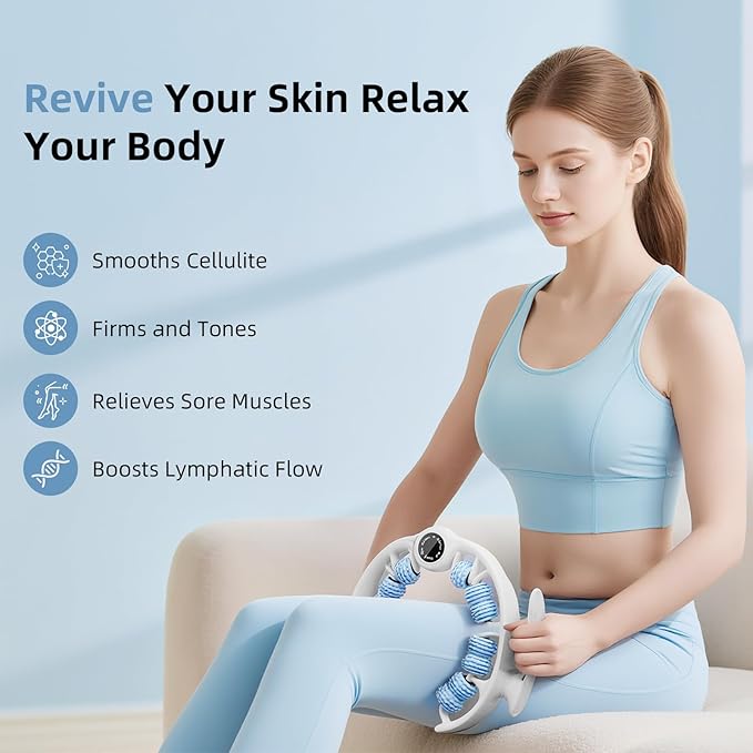 Cellulite Massage Roller for Legs, Anti Cellulite Massage Tool with Detachable, Fats Remover for Legs, Thighs, Butt, Fascia Massage Tool for Lymphatic Drainage & Deep Tissue Pain Relief (Blue)