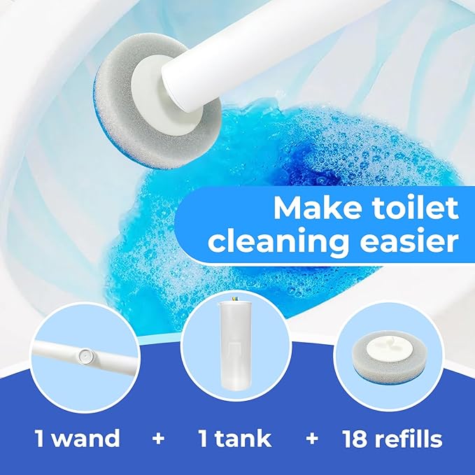 Disposable Toilet Brush&Holder with 18pcs Refills Pads, Toilet Cleaning Kit System,Toilet Bowl Cleaner Wand Holder and Set (1 Wand+1 Caddy+18 Refills)