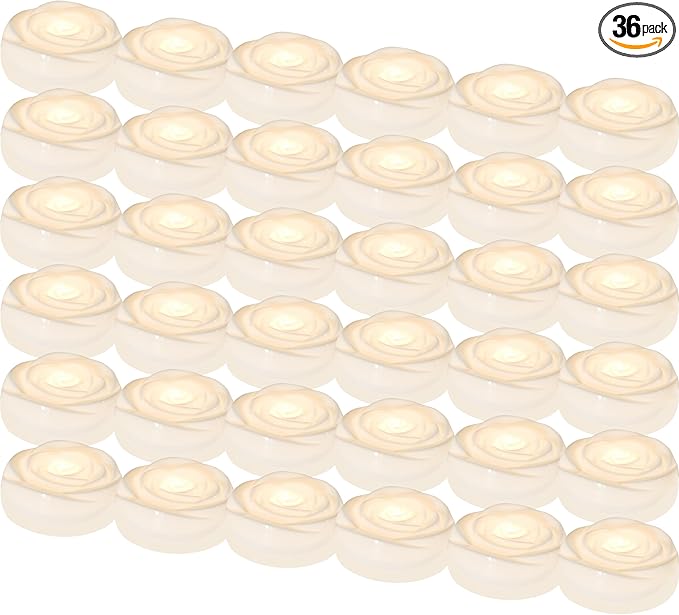 Aignis 36pcs Flameless LED Floating Candles, White Rose Plastic Tealight Battery Operated, 120+ Hours Glow Time, Cozy Light for Romantic Pool/Bathtub/Hot Bath/Wedding Centerpiece Decor(D2.83*H1.42)