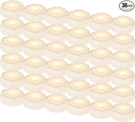 Aignis 36pcs Flameless LED Floating Candles, White Rose Plastic Tealight Battery Operated, 120+ Hours Glow Time, Cozy Light for Romantic Pool/Bathtub/Hot Bath/Wedding Centerpiece Decor(D2.83*H1.42)