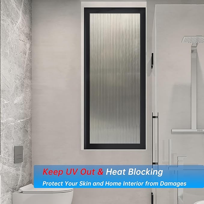 Frosted Glass Window Privacy Film Decorative, Bathroom Privacy Film for Glass Windows Cover, Static Cling, Removable, Reusable, Anti-UV, Anti-Glare, Heat Blocking,Changhong, 23.6X196.9Inch