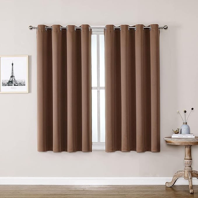 ChrisDowa Grommet Room Darkening Curtains for Bedroom and Living Room - 2 Panels Set Thermal Insulated Blackout Curtains (Cappuccino, 52W x 54L)
