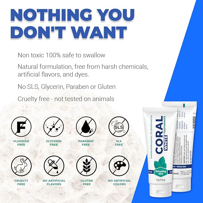 Coral White - Coral White Mint Toothpaste Natural Fluoride SLS Free Coral Calcium Remineralizing Toothpaste 4 Ounce (3 Pack)