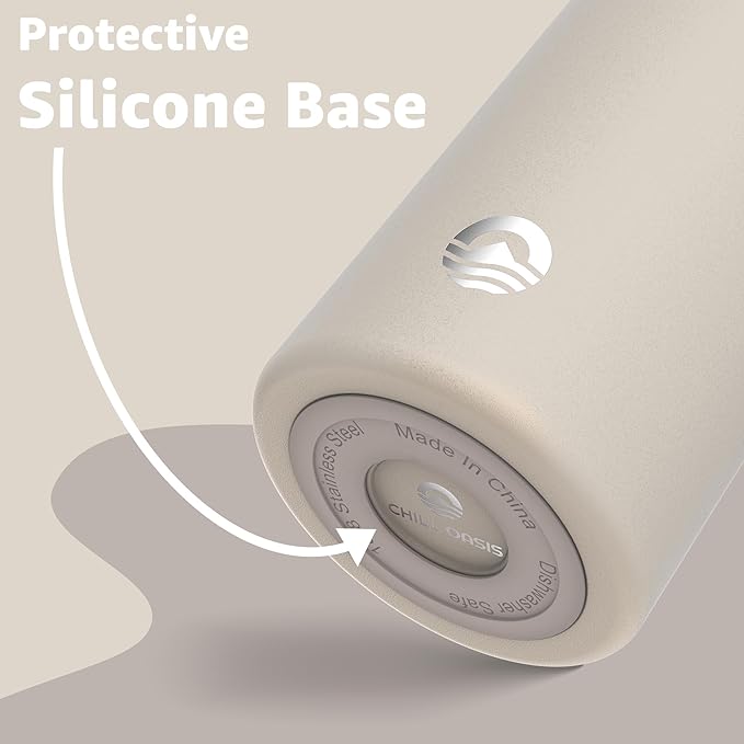 Chill Oasis Water Bottle | Compatible With Popular Flavor Cartridges | BPA Free, Leak Proof, Double-Walled Vacuum Insulated Stainless Steel, and Dishwasher Safe | Cold for 24 Hours (Beige, 12oz)