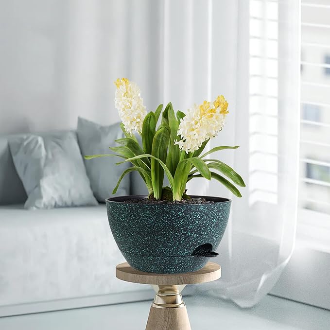 12 Inch Hanging Baskets 2 PC with Chains, Self-Watering Hanging Planters for Indoor Outdoor Plants, Plastic Hanging Flower Pots, Black with Green Speckles