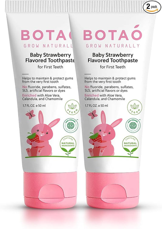 Fluoride Free Toddler Toothpaste | Strawberry Flavored - Training Toothpaste for Toddlers | EWG Verified, Vegan, SLS Free, Safe to Swallow, Aloe Vera (2Pack)