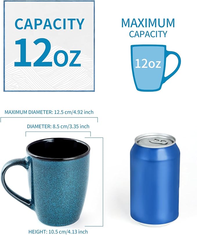 Ceramic Mugs 12oz,Large Ceramic Coffee Cups for Men, Women, Dad, Mom, Modern Coffee Mugs With Handle For Tea,Latte,Cappuccino,Cocoa. (green and blue 4pack)