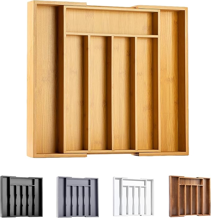 Bellsal Silverware Organizer Kitchen Drawer Organizer Expandable Bamboo Utensil Holder Cutlery Tray for Kitchen Utensil and Flatware Bedroom Office