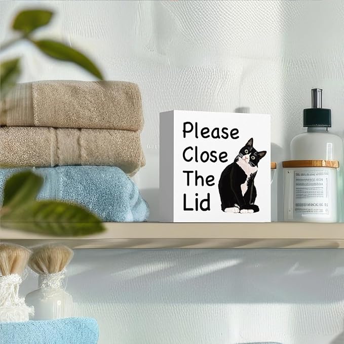 Funny Bathroom Decor, Funny Bathroom Wall Art, Black and White Bathroom Decor, Boho Bathroom Decor, Bathroom Decor for Shelves, Wooden Box Decor Sign for Home Farmhouse Living Room Table Shelf
