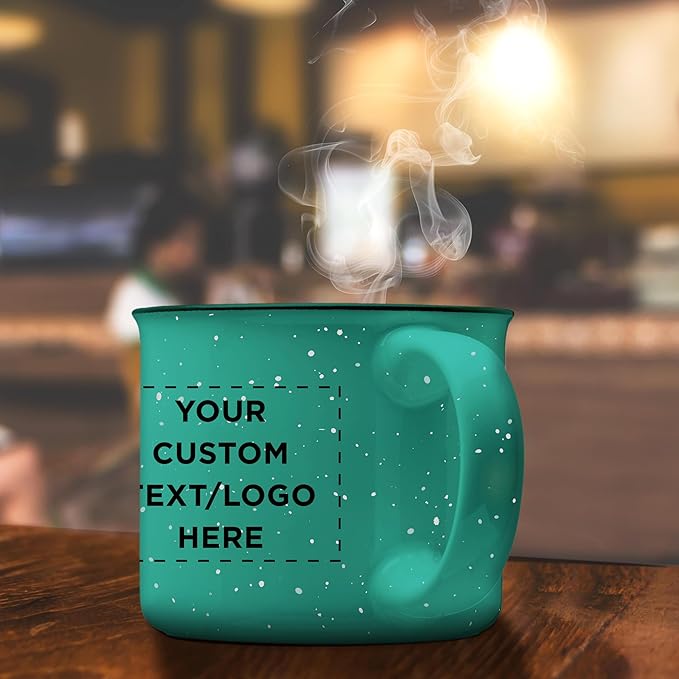 DISCOUNT PROMOS Custom Ceramic Campfire Coffee Mugs 13 oz. Set of 50, Personalized Bulk Pack - Perfect for Tea, Espresso, Cappuccino, Hot Cocoa - Mint