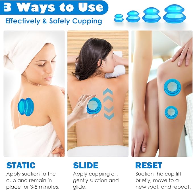 3Pcs Cupping Therapy Set-Professional Silicone Cupping, Suitable for Facial Body Massage/Deep Myofascial Release/Pain Relief/Muscle Relaxation & More (Blue,3pcs)