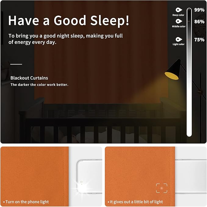 Easy-Going Blackout Curtains for Bedroom, Solid Thermal Insulated Grommet and Noise Reduction Window Drapes, Room Darkening Curtains for Living Room, 2 Panels(42x84 in, Orange)