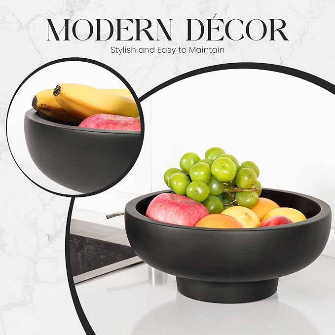 Concrete Fruit Bowl – Large Decorative Pedestal Bowl for Kitchen Counter, Entryway, or Coffee Table – Modern Catch – All Key Bowl – Heavyweight Centerpiece for Home Decor (Concrete)