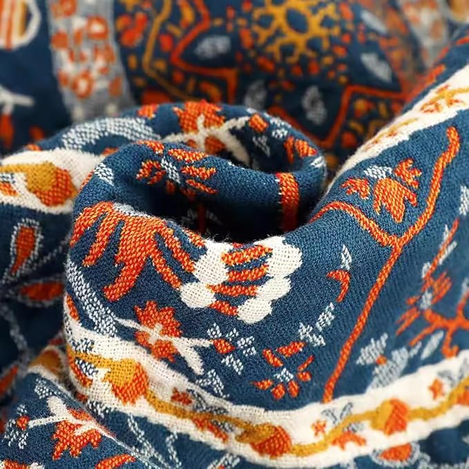 Boho Muslin Blanket for Adults 4-Layer Gauze Twin Size Soft Cozy 100% Cotton Summer Cooling Blanket Wheel Floral Decor for Sofa Bed Coverlet Both Sides (A Luck Wheel, Twin 60 x 80 in)