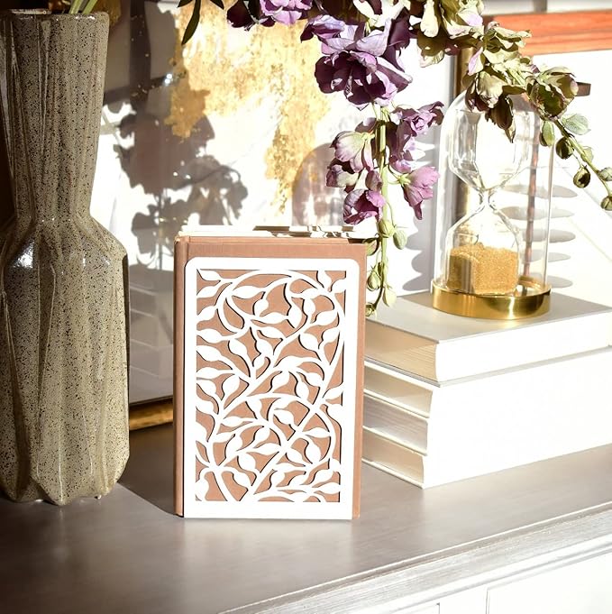 CNK Book Ends Bookends for Decorative Books Holder Bookend Shelves End Hold Heavy Duty Holders Stoppers Metal Stopper Cute Boho Bookshelf Holds Cookbook Office Home Set of 4 Bookends Pair White