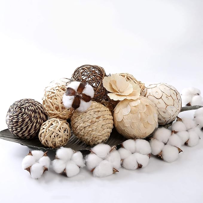 Decorative Balls Assorted Spherical Rattan Twigs Wicker Balls Cotton for Bowl and Vase Filler Balls Spheres Orbs Filler Centerpiece Home Decor