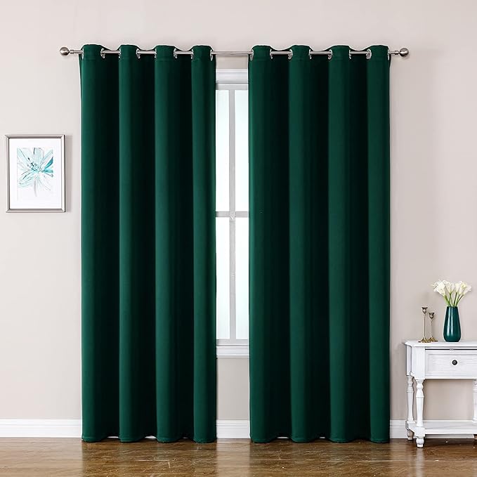 ChrisDowa Blackout Curtains 90 Inches Long 2 Panels Set for Living Room, Grommet Thermal Insulated Room Darkening Curtains for Bedroom (Forest Green, 52 x 90 Inch)