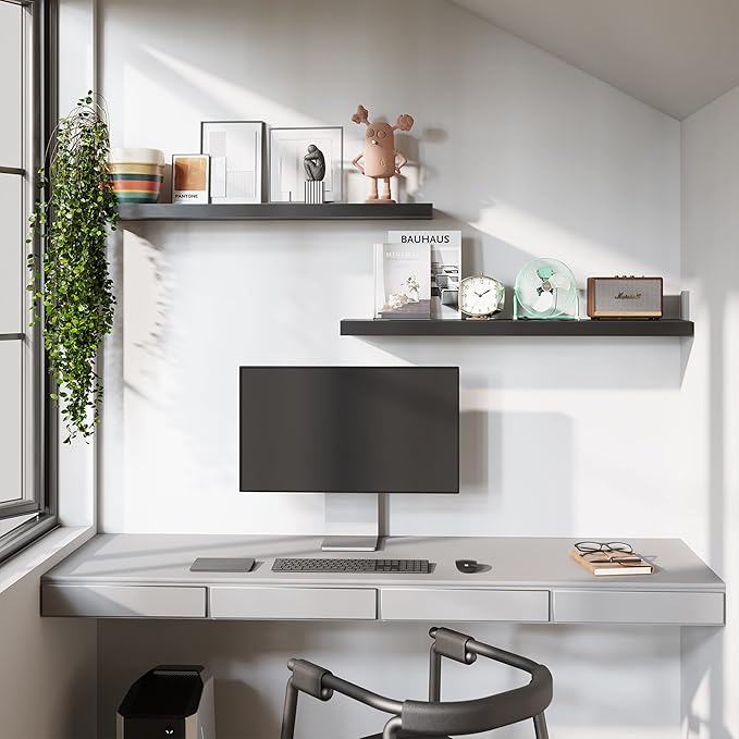 BAMEOS Floating Shelves, Black Wall Mounted Wooden Shelves with Invisible Brackets Set of 2,47 x 9