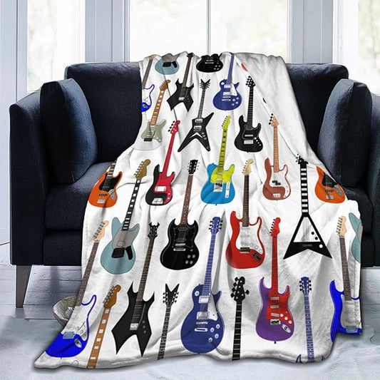 Electric Guitars Pattern Throw Blanket Music Soft Fleece Blanket Men Women Gift for Kids Boys Girls for Party Couch Sofa Bed Deco Blankets 50x40 Inch