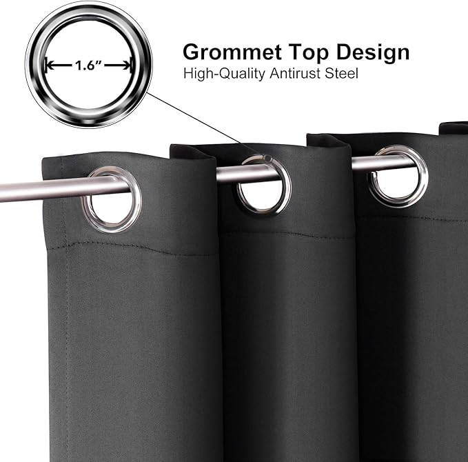 ChrisDowa Grommet Blackout Curtains for Bedroom and Living Room - 2 Panels Set Thermal Insulated Room Darkening Curtains (Dark Grey, 38W x 45L)