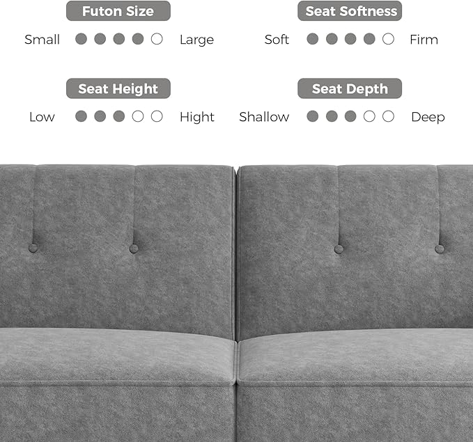 89” Futon Sofa Bed, Comfy Futon Couch Bed with 2 Square Pillows, Convertible Sleeper Sofa with Adjustable Backrest& Armrests, Modern Loveseat Sleeper for Living Room, Bedroom, Light Gray