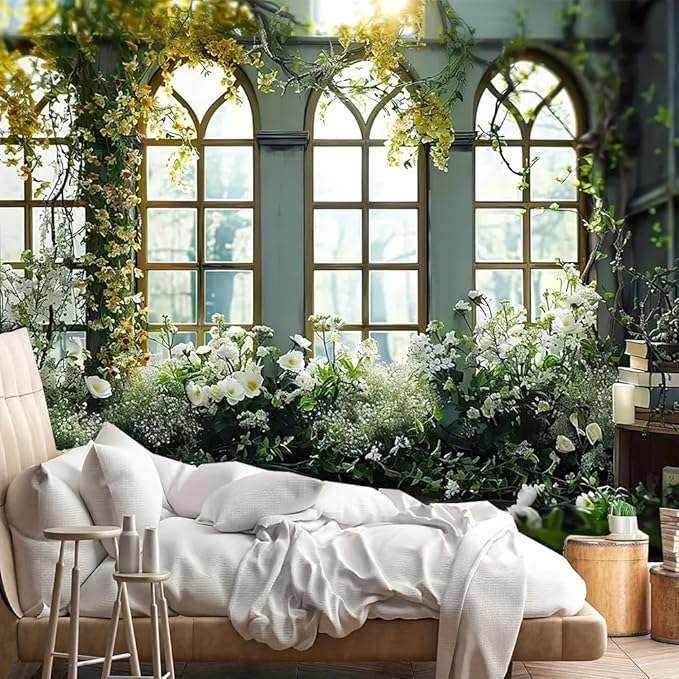 FENDROM Window View White Flower Tapestry Nature Landscape Classic Flower Vine Wall Hanging Party Decorations For Bedroom Living Room Dorm
