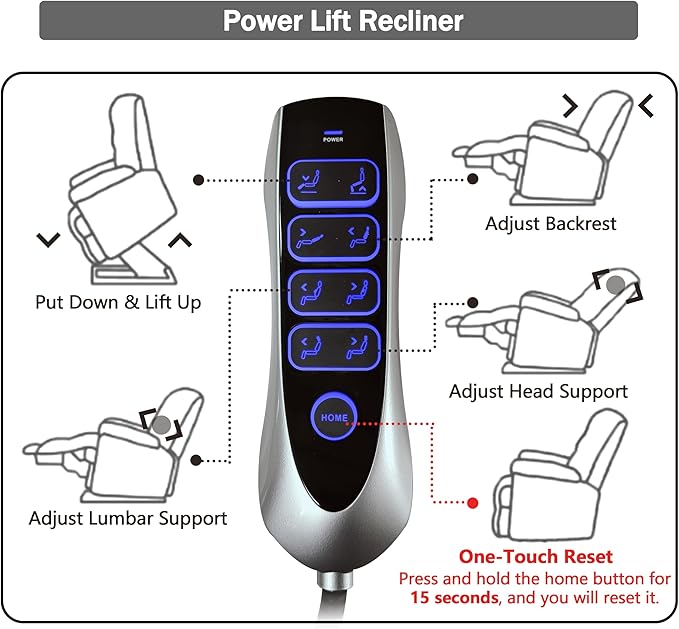 4 OKIN Motor Power Lay Flat Lift Recliner Chair for Elderly Adults Oversized Recliners with Massage Heat, Adjustable Head-Back-Lumbar-Leg-Support, Extended Footrest, 2 Cup Holders