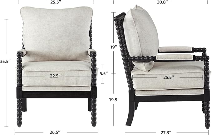 DUHOME Linen Fabric Spindle Accent Chairs Set of 2,Bobbin Chair with High Resilience Spring Cushion and Armrest Pads, Leisure Armchair for Living Room Bedroom Farmhouse Home Office Belcony