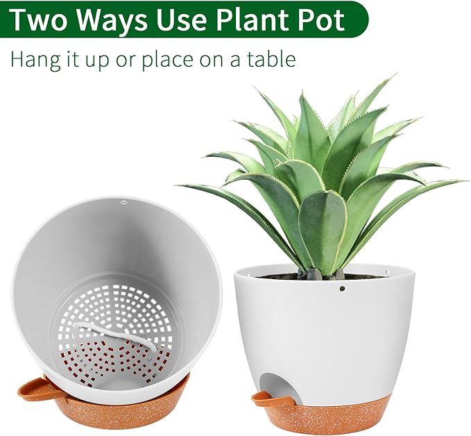 GARDIFE Hanging Planter, 8 inch Hanging planters for Indoor. Outdoor Plants, Self Watering Plant Pot, 2 Pack Large self Watering Hanging Planter (8-White, 8 inch)