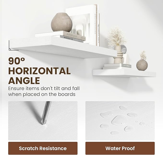 48 Inch Floating Shelves, 12 Inch Deep Floating Shelves for Wall, Floating Shelf with Invisible Brackets, Deep Wall Shelves for Bathroom, Bedroom, Living Room, 1 Pack, White