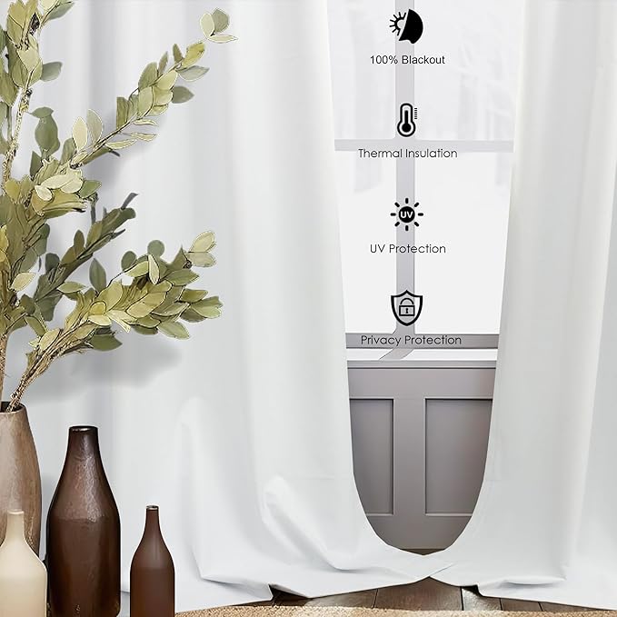 Blackout Curtains 68 Inches Long 2 Panel Thermal UV Heat Blocking White Linen Textured Black Out Drape for Nursery Bedroom Living Room Energy Saving Noise Reducing Boho Farmhouse Vintage 68 Length