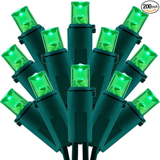 200 Count Green Wide Angle LED Christmas Lights, 66 ft Green Wire UL Certified Commercial Grade 5mm Holiday String Light Set (Green)